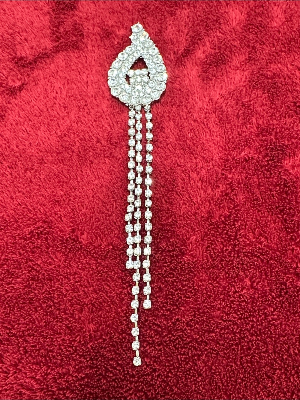 Crystal Teardrop Dangle brooch- Silver Rhinestone Fringe